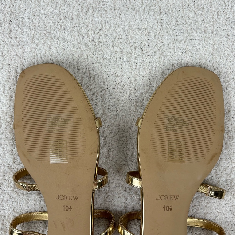 J. Crew Factory Sandals Womens 10.5 Gold Ankle‎ Strap Open Toe Buckle Flats - Picture 9 of 13